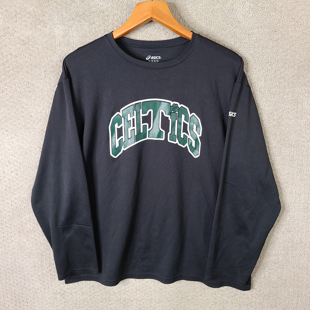 Asics Shirt‎ Mens Large Black Celtics Basketball Academy Polyester Long Sleeve
